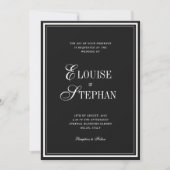 Refined Script Black White QR Code Details Wedding Einladung (Vorderseite)