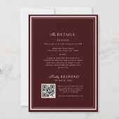 Refined Script Burgundy QR Code Details Wedding Einladung (Rückseite)