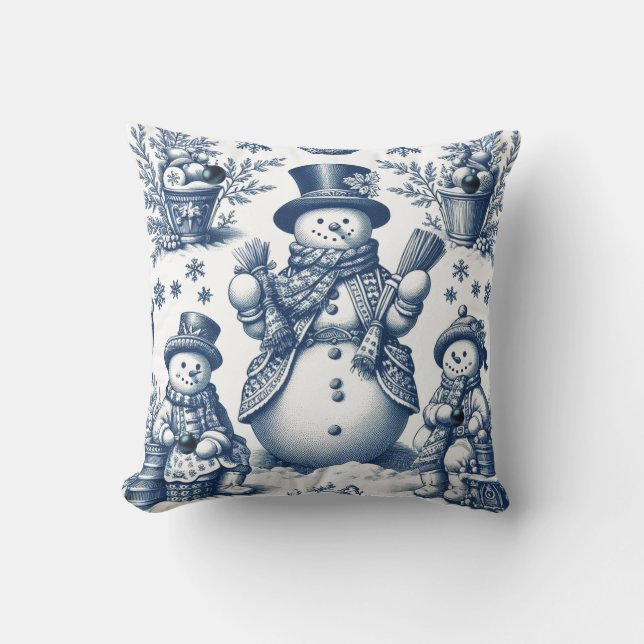 Refined Toile Blue Snowman Pattern Kissen (Vorderseite)