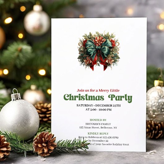 Refined Victorian Christmas bow party invite Einladung