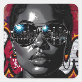 Reflection in Sunglasses of the City Skyline Quadratischer Aufkleber (Vorderseite)