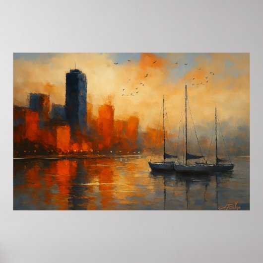 Reflections of Ember Bay Cityscape Poster (Vorne)