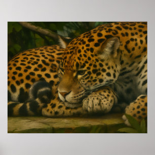 Reflective Jaguar - Serene Wildlife Art Print Poster