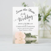 Reflektieren der blasspfirsichfarbenen Rose Romant Save The Date (Stehend Vorderseite)