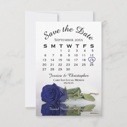 Reflektieren der blauen Rose Eleganter Hochzeitska Save The Date (Vorderseite)
