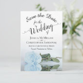 Reflektieren der hellblauen Rose Romantische Hochz Save The Date (Stehend Vorderseite)