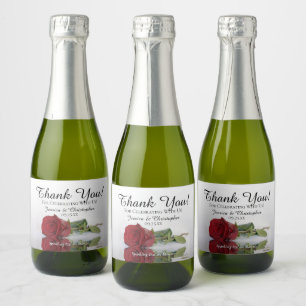 Reflektieren der Rote Rose Hochzeit Danke Mini Schaumweinetikett