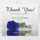 Reflektieren Royal Blue Rose Hochzeit Vielen Dank Schaumweinetikett (Einzelnes Label)