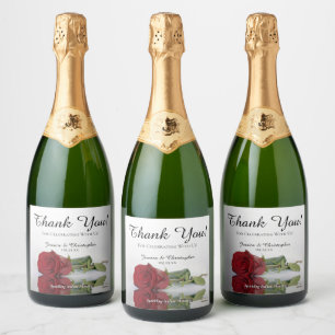 Reflektieren Single Rote Rose Hochzeit Danke Schaumweinetikett