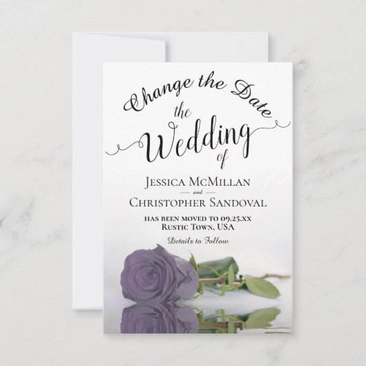 Reflektieren von dusty Lila Rose Change Wedding Pl Save The Date (Vorderseite)