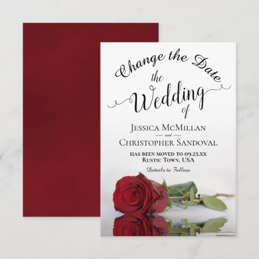 Reflektieren von Hochzeitsplänen für Rote Rosen Save The Date (Vorne/Hinten)