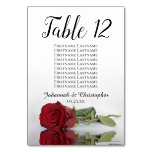 Reflektieren von Rote Rose Seating Chart Hochzeit Tischnummer