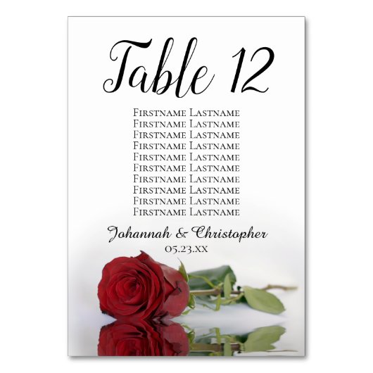 Reflektieren von Rote Rose Seating Chart Hochzeit Tischnummer (Vorderseite)