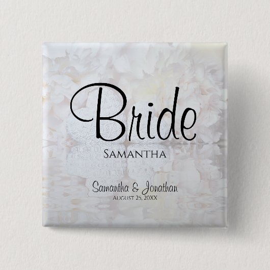 Reflektieren von White Hearts & Peonies Elegante B Button (Vorderseite)