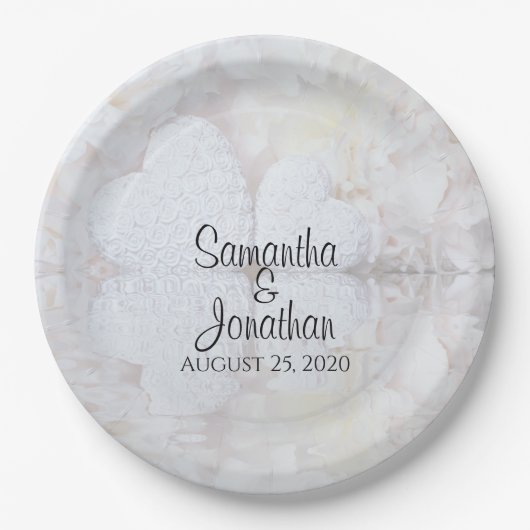 Reflektieren von White Hearts Romantische Hochzeit Pappteller (Vorderseite)