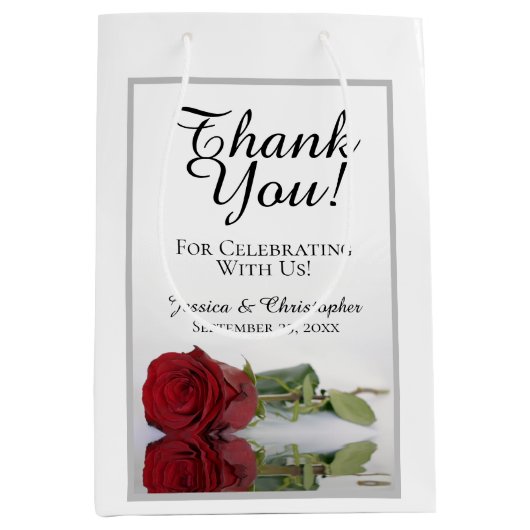 Reflektierende Rote Rose Hochzeit Vielen Dank Mittlere Geschenktüte (Vorderseite)