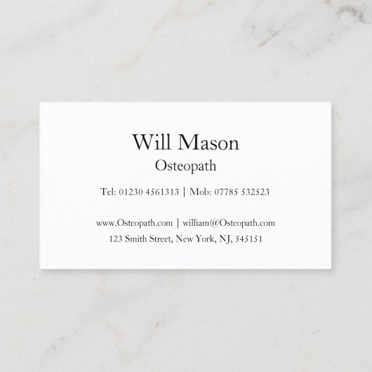 Reflektierender Text - Osteopath - Visitenkarte (Rückseite)