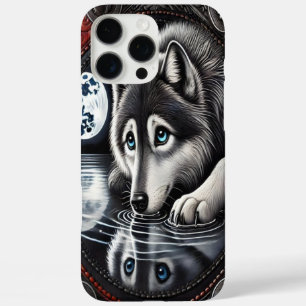 Reflektierendes Weißwolf-Design iPhone 16 Pro Max Hülle