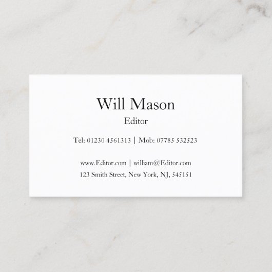 Reflektierter Text - Editor - Visitenkarte (Rückseite)