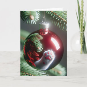 Reflektion der Katzenwelse in Roter Ornament Feiertagskarte