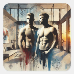 Reflektion der Leidenschaft - Moderne Umarmung Quadratischer Aufkleber