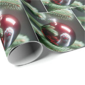 Reflektion der weißen Katze im Roten Ornament Geschenkpapier (Rolleneckpunkt)