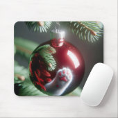 Reflektion der weißen Katze im Roten Ornament Mousepad (Mit Mouse)
