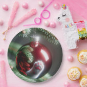 Reflektion der weißen Katze im Roten Ornament Pappteller (Party)