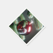 Reflektion der weißen Katze im Roten Ornament Serviette (Ecke)