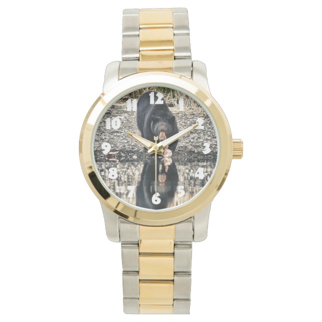 Reflektion des schwarzen Bären Armbanduhr (Vorderseite)