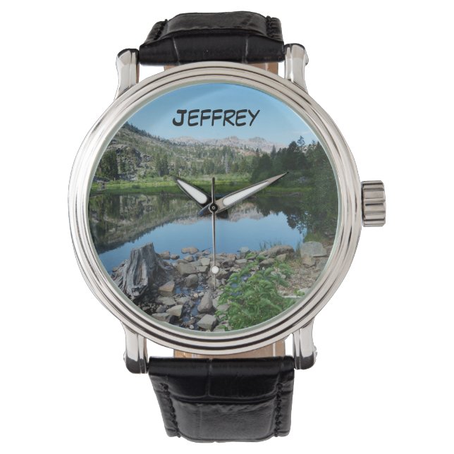 Reflektion des Sees, Name, Landschaftliche Armband Armbanduhr (Vorderseite)
