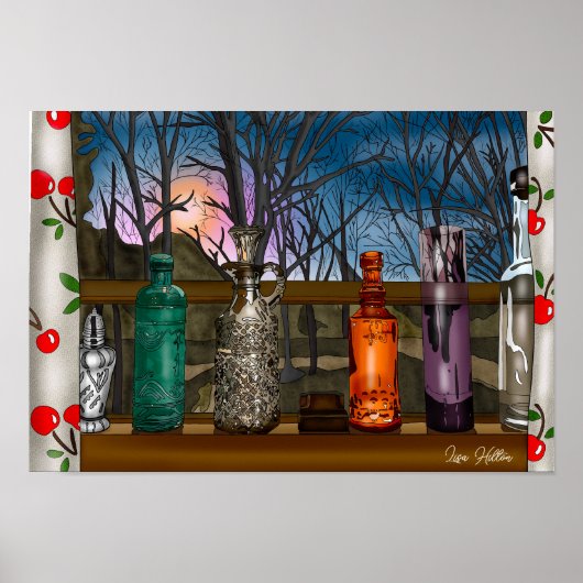 Reflektion | Farbige Glasvasen im Fensterbereich Poster (Vorne)