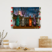 Reflektion | Farbige Glasvasen im Fensterbereich Poster (Küche)