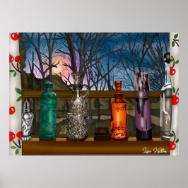 Reflektion | Farbige Glasvasen im Fensterbereich Poster