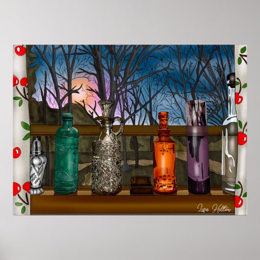 Reflektion | Farbige Glasvasen im Fensterbereich Poster (Vorne)