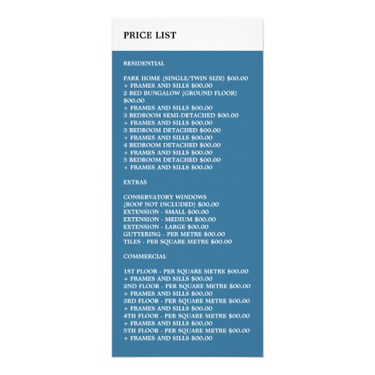 Reflektion, Reinigungsservice Service Price List R Werbekarte (Hinten)