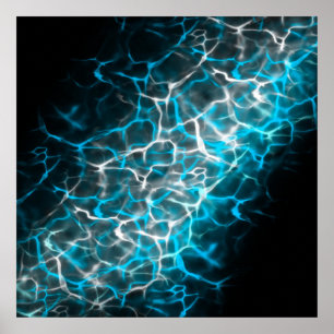 Reflektion von blau-weißem Blitz Poster