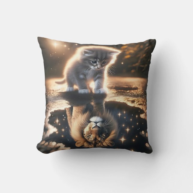 Reflektion von Kitten und Lion Puddle Kissen (Vorderseite)