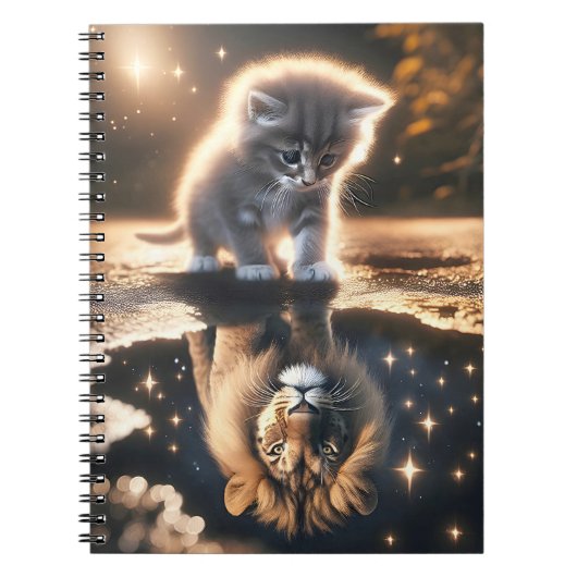 Reflektion von Kitten und Lion Puddle Notizblock (Vorderseite)