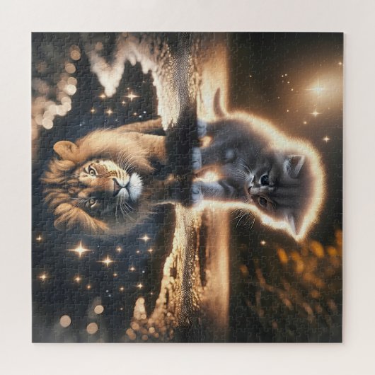 Reflektion von Kitten und Lion Puddle Puzzle (Horizontal)