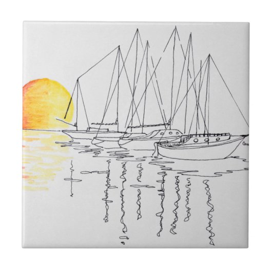 Reflektion von Segelbooten| Concarneau, Bretagne Fliese (Vorderseite)