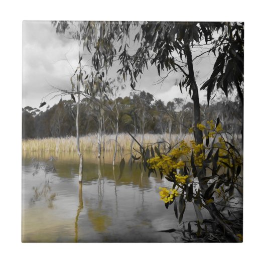 Reflektionen unter grauem Himmel Fliese (Vorderseite)