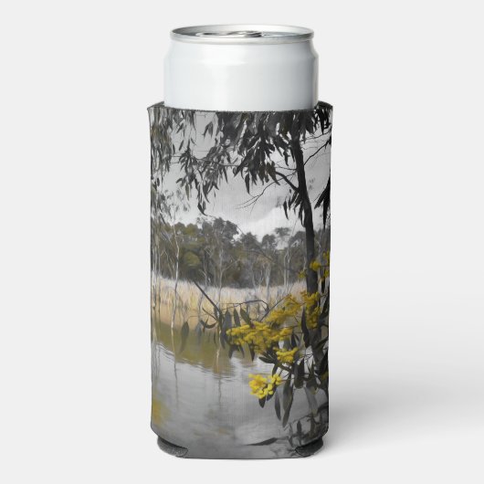 Reflektionen unter grauem Himmel Selters Dosenkühler (Seltzer Rückseite)