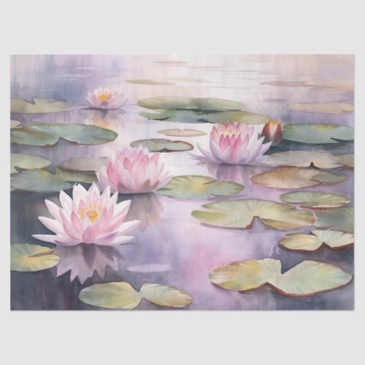 Reflektionen von Wasserlilien auf einer Teichdekou Seidenpapier (Vorderseite)