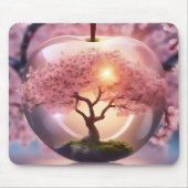 "Reflektive Schönheit: Glasapfel mit Blossom-Baum Mousepad (Vorne)