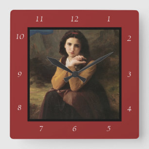 Reflektive Schönheit (Mignon Pensive) 1869 Bouguer Quadratische Wanduhr