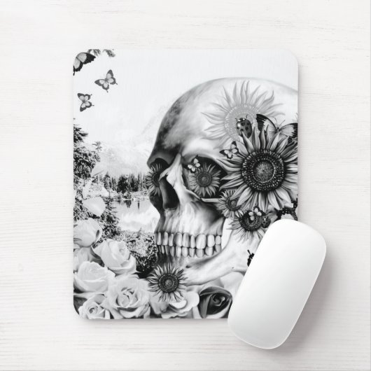 Reflexion. Blumenlandschaftsschädel Mousepad (Mit Mouse)