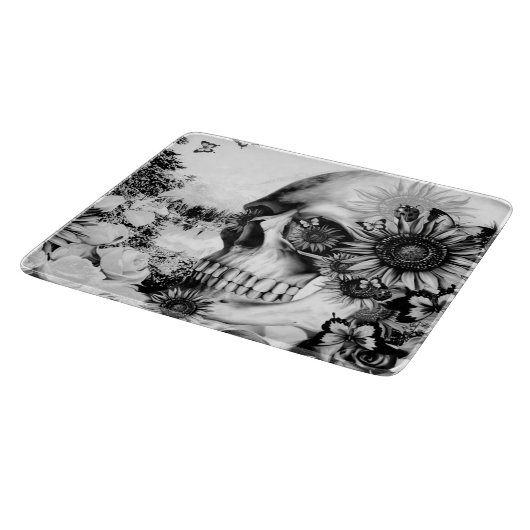 Reflexion. Blumenlandschaftsschädel Schneidebrett (Ecke)