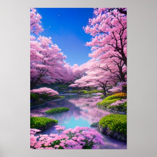 Reflexionsstrom, Frühlingsgarten Poster (Vorne)