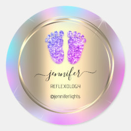 Reflexologie Baby Feet Gold Holograph Gold Lila Runder Aufkleber